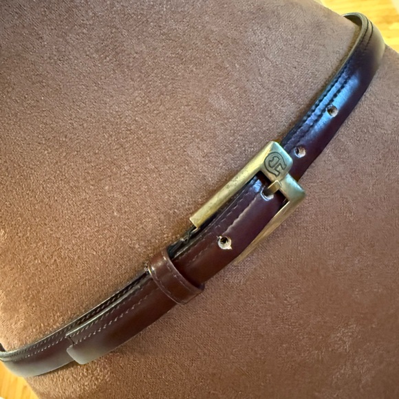 Etienne Aigner Dark Brown Leather Belt equestrian - Picture 2 of 8